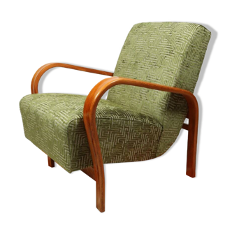 Fauteuil Art déco en jacquard géométrique vert par Kropacek Kozelek 1950