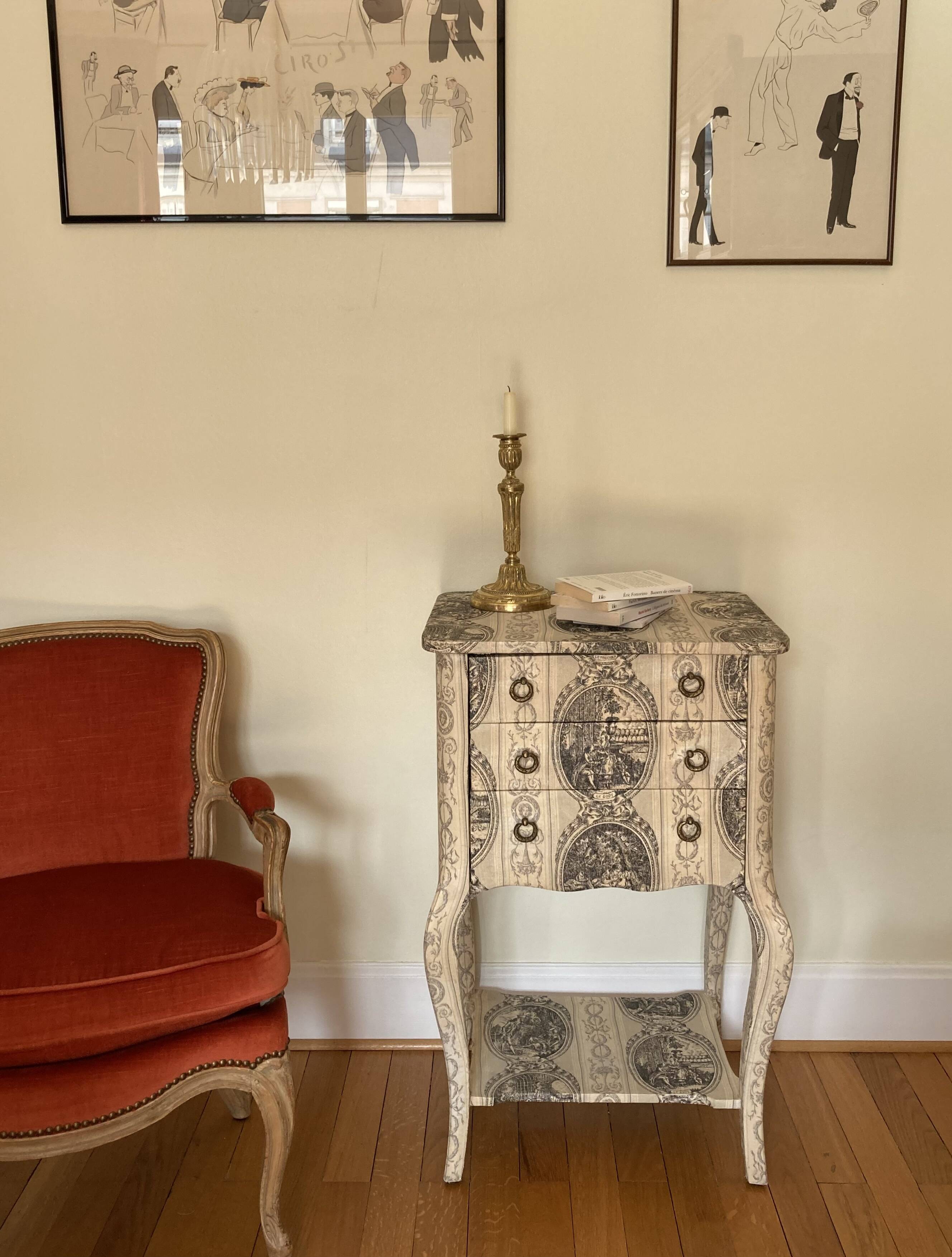 Meuble style Louis XV toile de Jouy