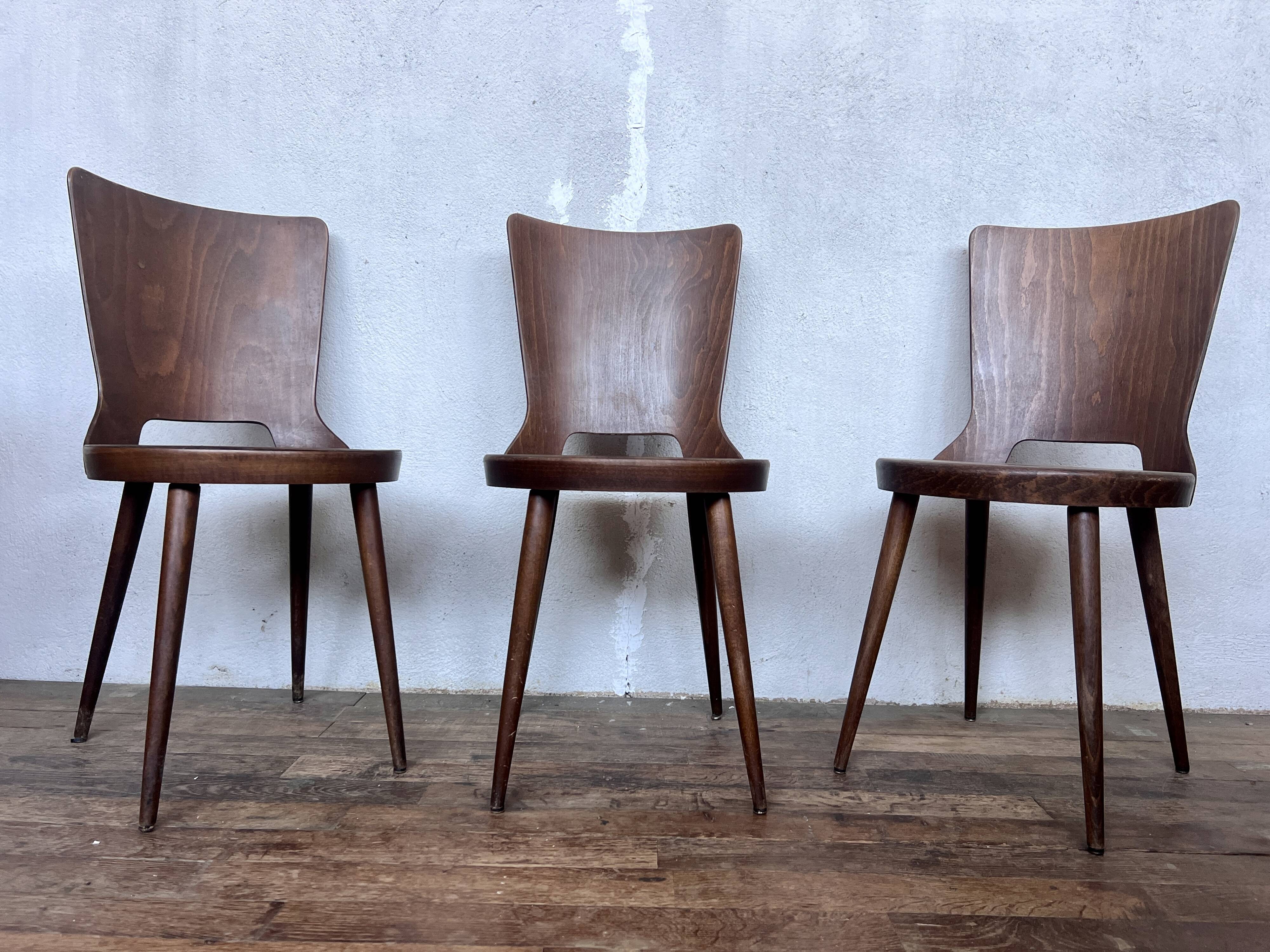 Trio of vintage retro Dove Baumann chairs 1960