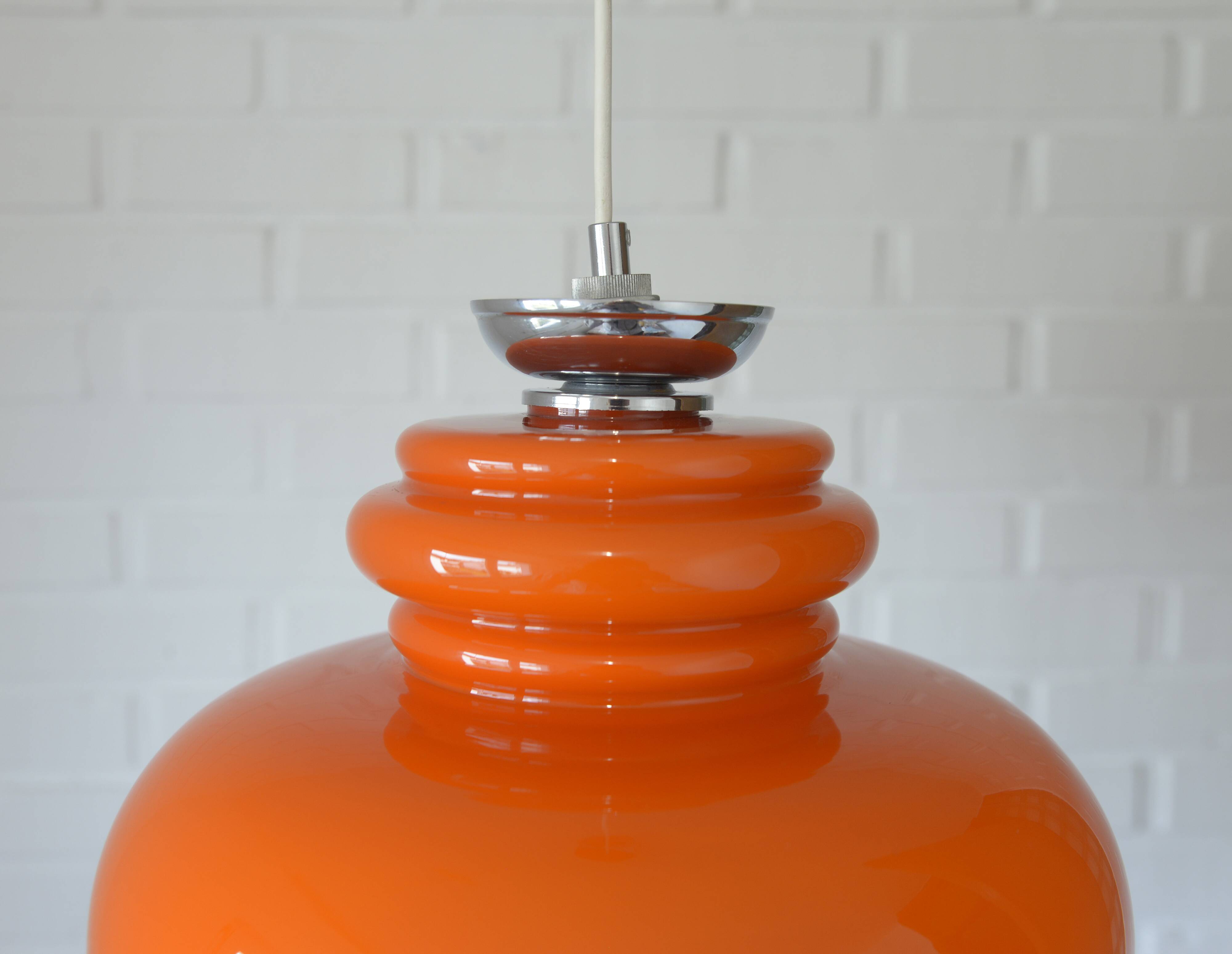 Vintage Orange Glass Pendant Light: Mid-Century Modern Hanging Lamp