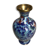 Vase cloisonné laiton dessins fleurs émaillés décoration vintage