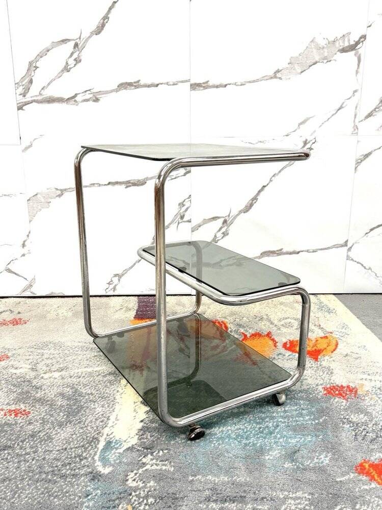 Food Trolley with Triple Shelf in Steel, 1970