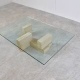 Vintage travertine coffee table Italy , 1970s