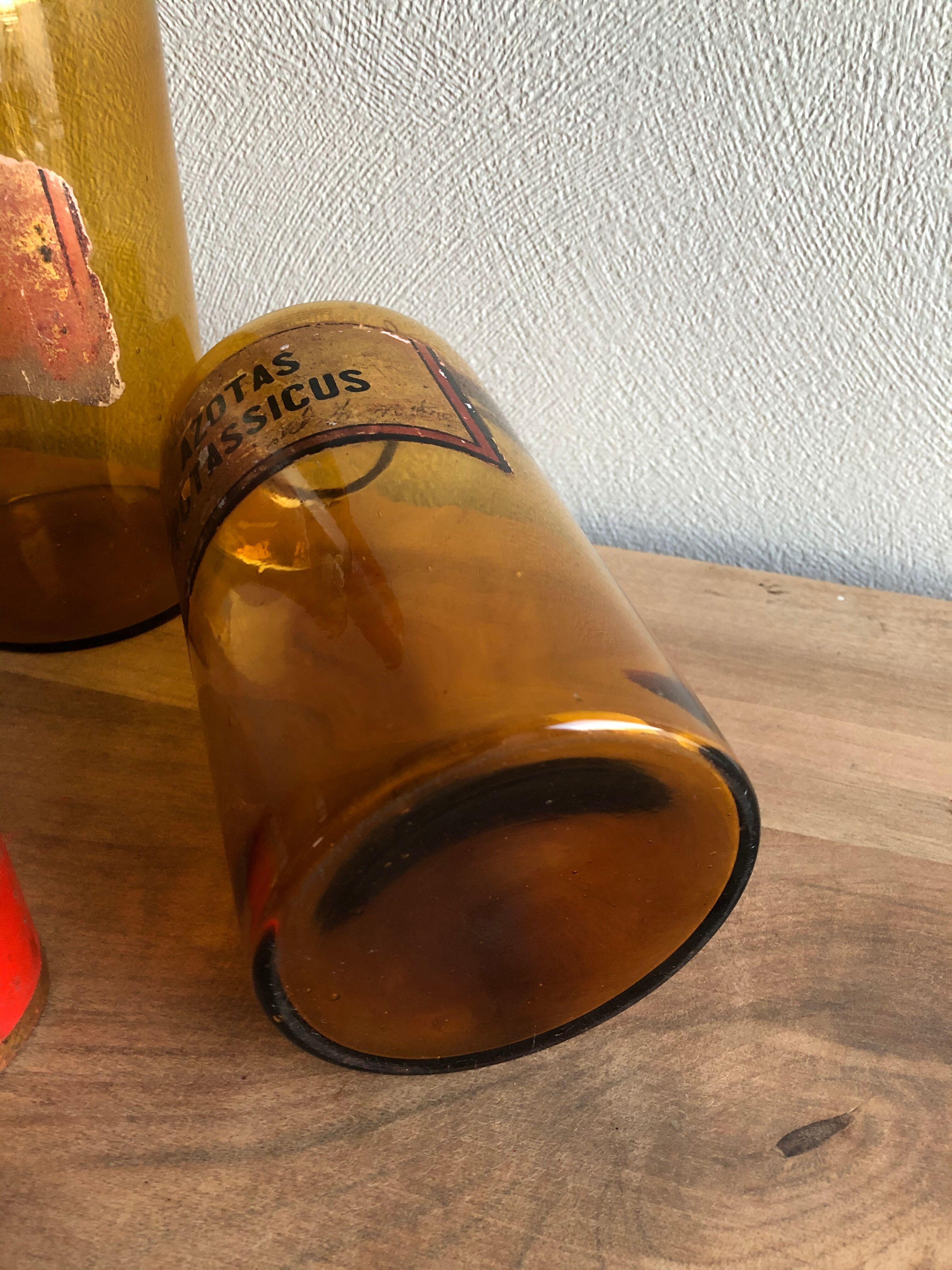 Old pharmacy bottle/jar "Azotas Potassicus" brown glass