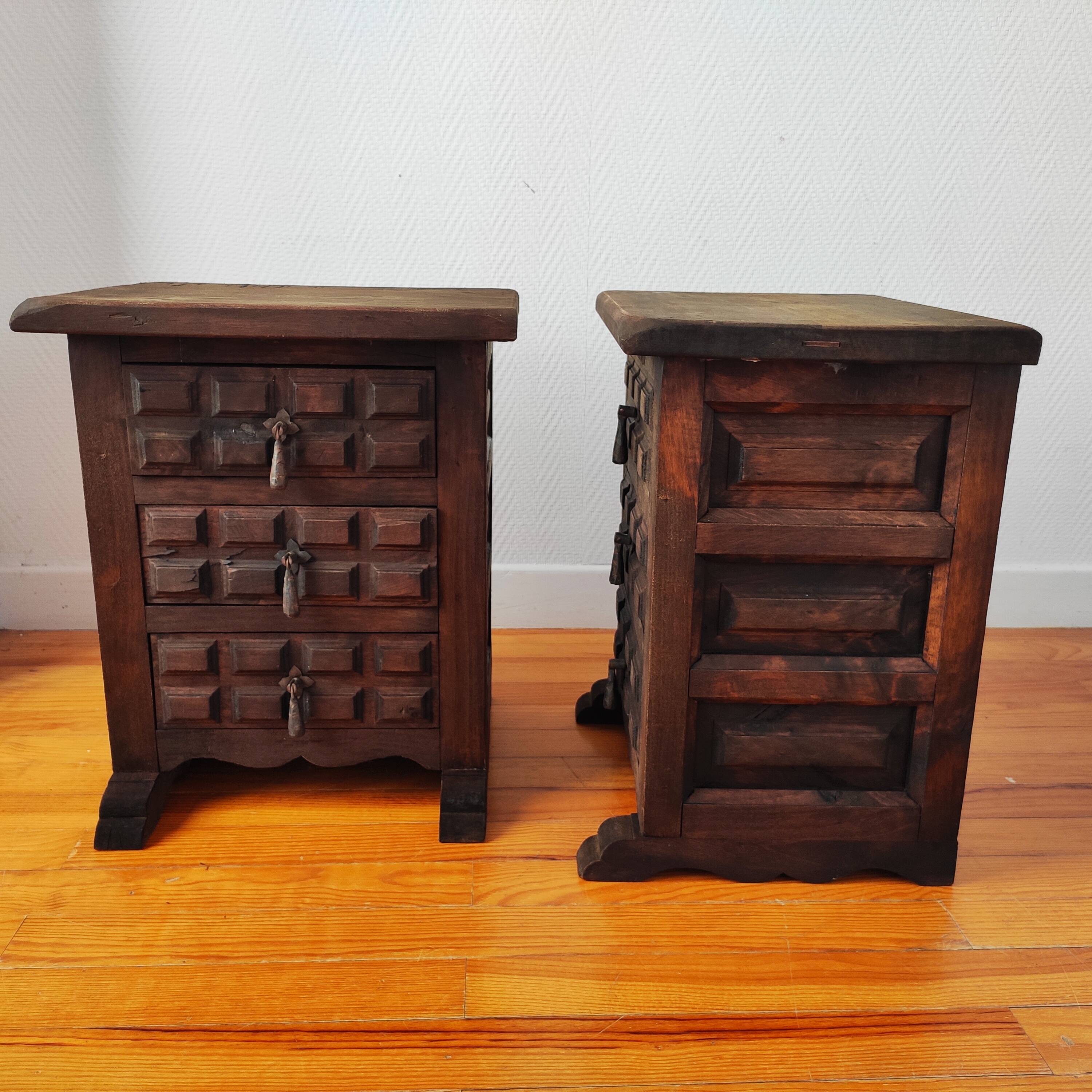 Brutalist pair of bedside tables, 1950.