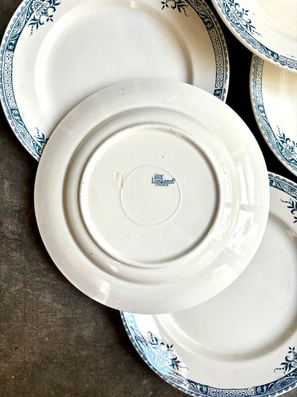 6 assiettes plates Longchamp en terre de fer, service ''Lily