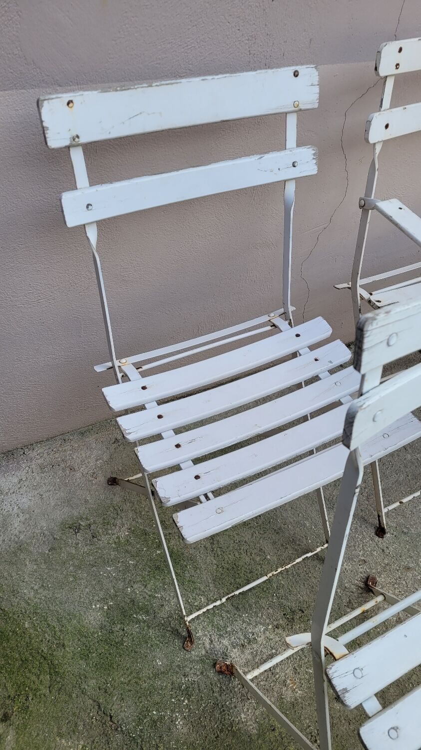 Series of 6 chairs and 1 folding armchair of iron garden bistro