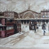 Aquarelle ancienne Paris Gare de l'Est par Amédée Lecomte