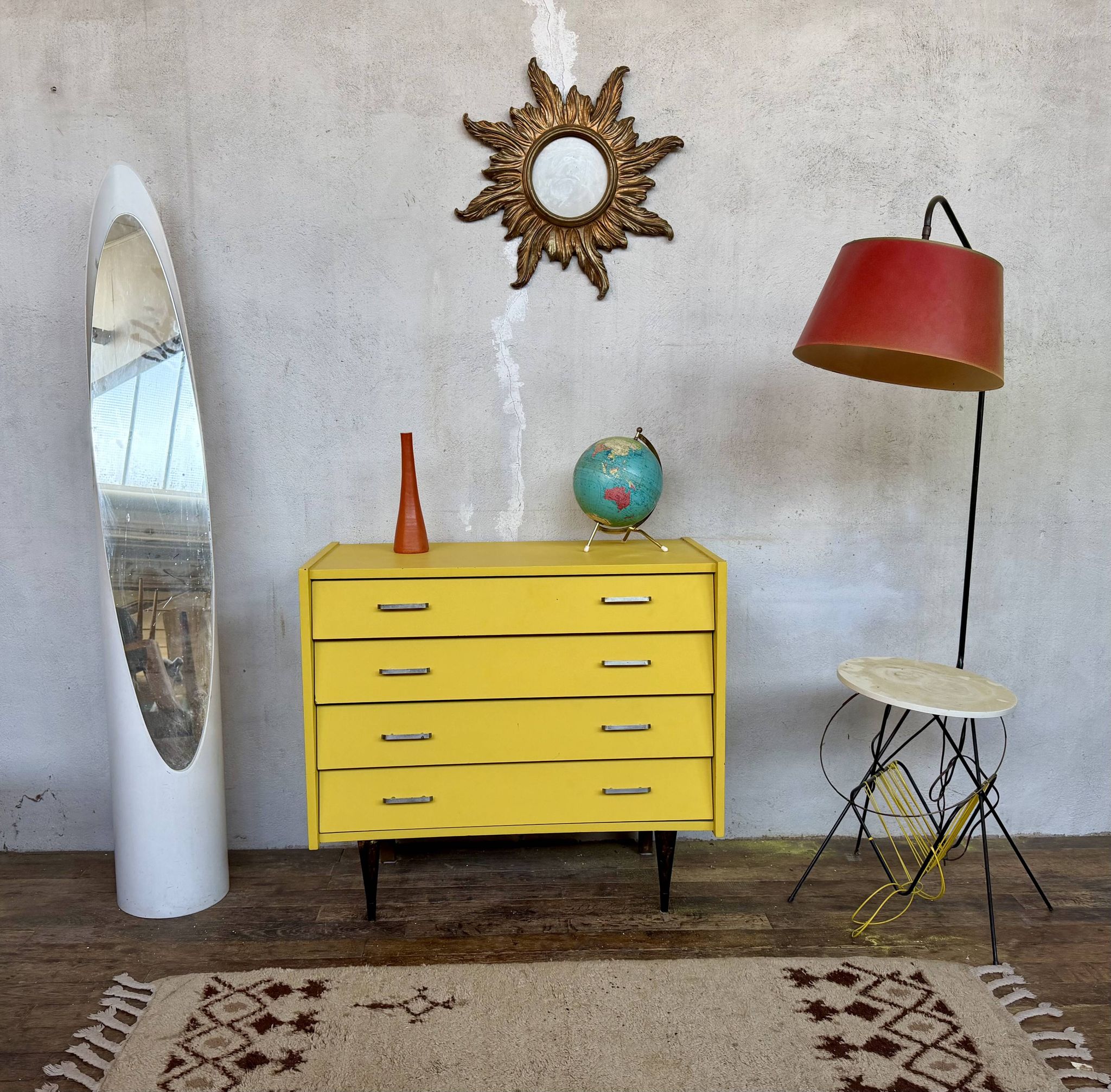 Commode jaune vintage style scandinave