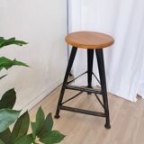 Tabouret de bar industriel vintage en bois et métal