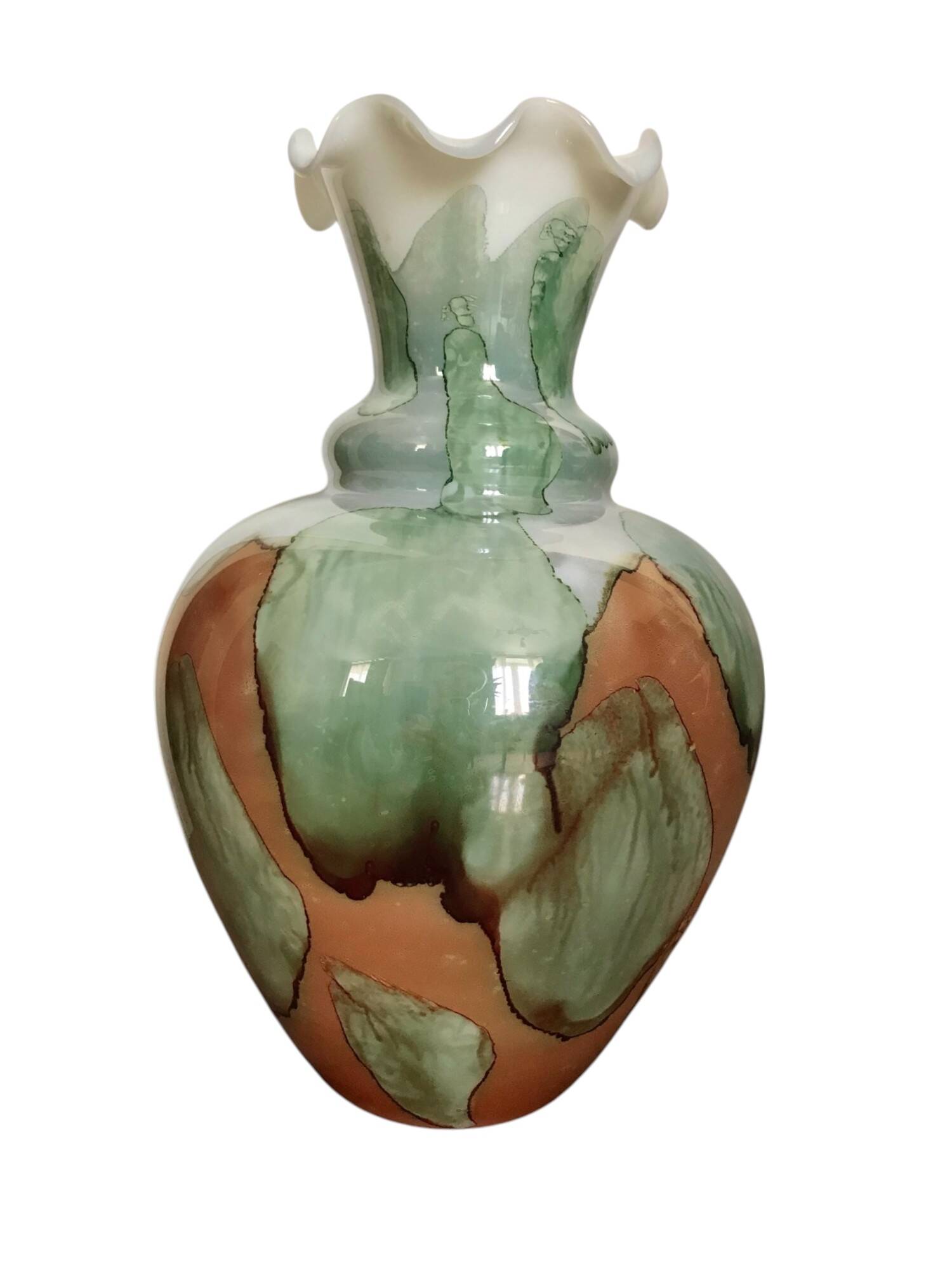 Vintage opaline vase with ruffled neck Stelvia Italy circa 1960