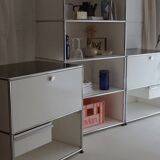 Lot of 3 designer furniture: usm haller white: 1 column with 2 modules.