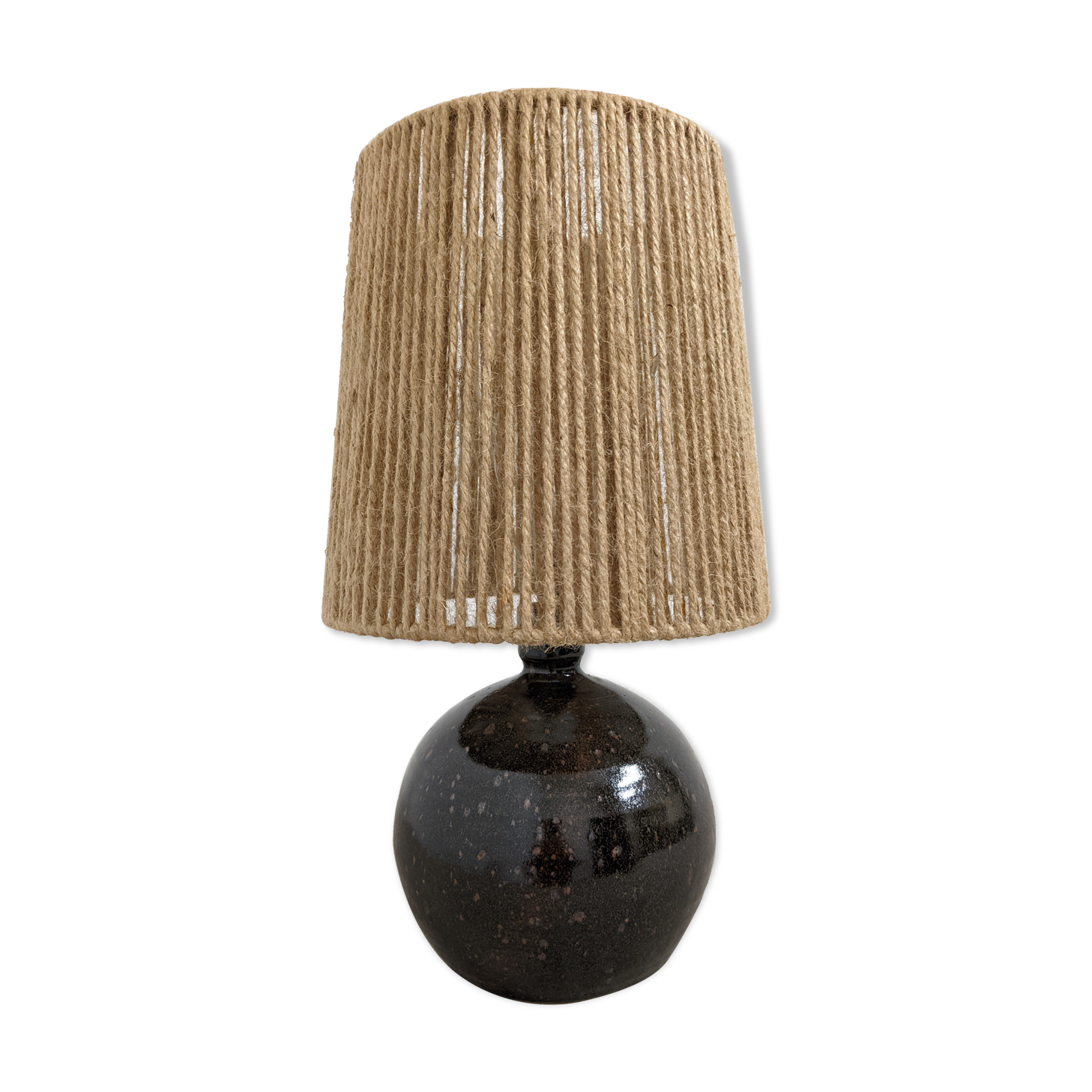 Vintage varnished stoneware lamp and jute rope