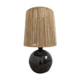 Vintage varnished stoneware lamp and jute rope