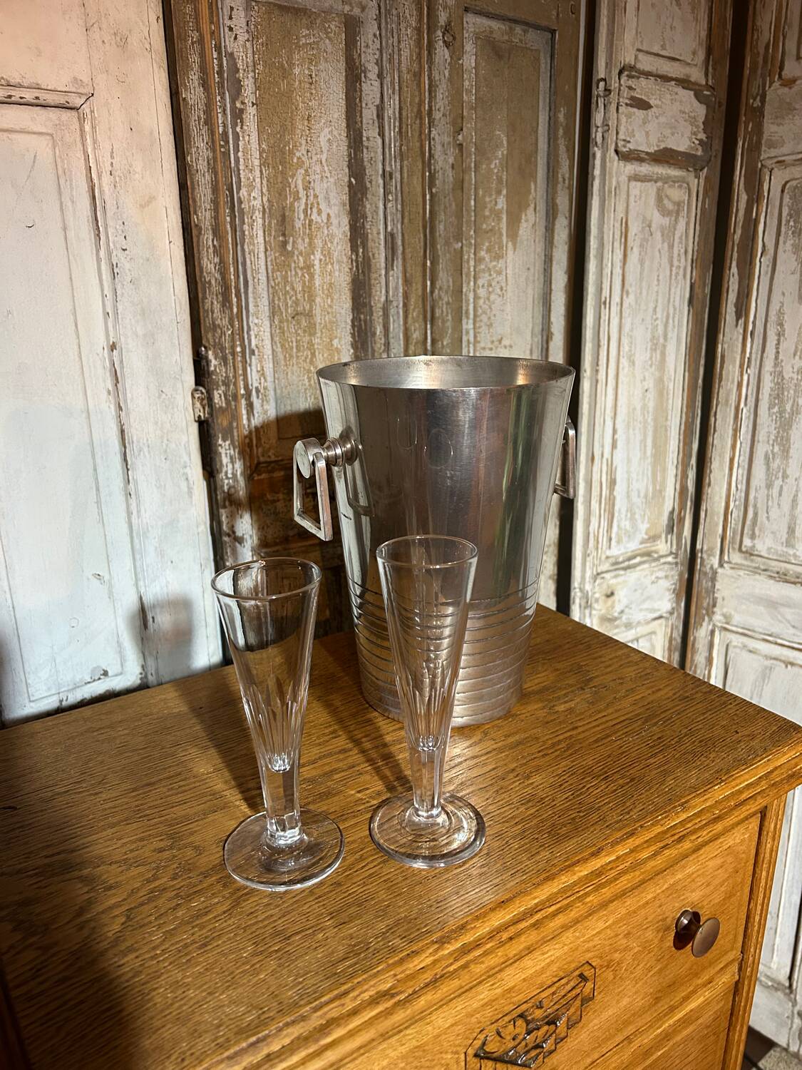Seau à champagne art deco en métal argenté