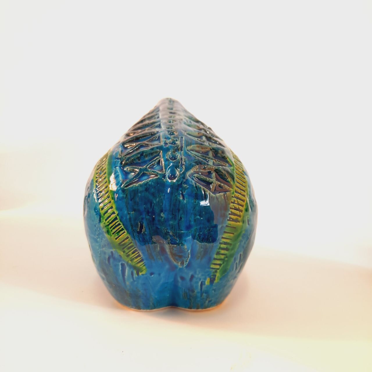 Vintage rhinoceros statue, Aldo Londi for Bitossi, Rimini blue series