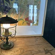 Antique patinated green metal lamp, Art Nouveau style, early 20th century.