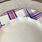 Round dish HBCM Creil & Montereau model Scots blue pink years 40-50