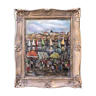 Tableau ancien "Le marché du port"