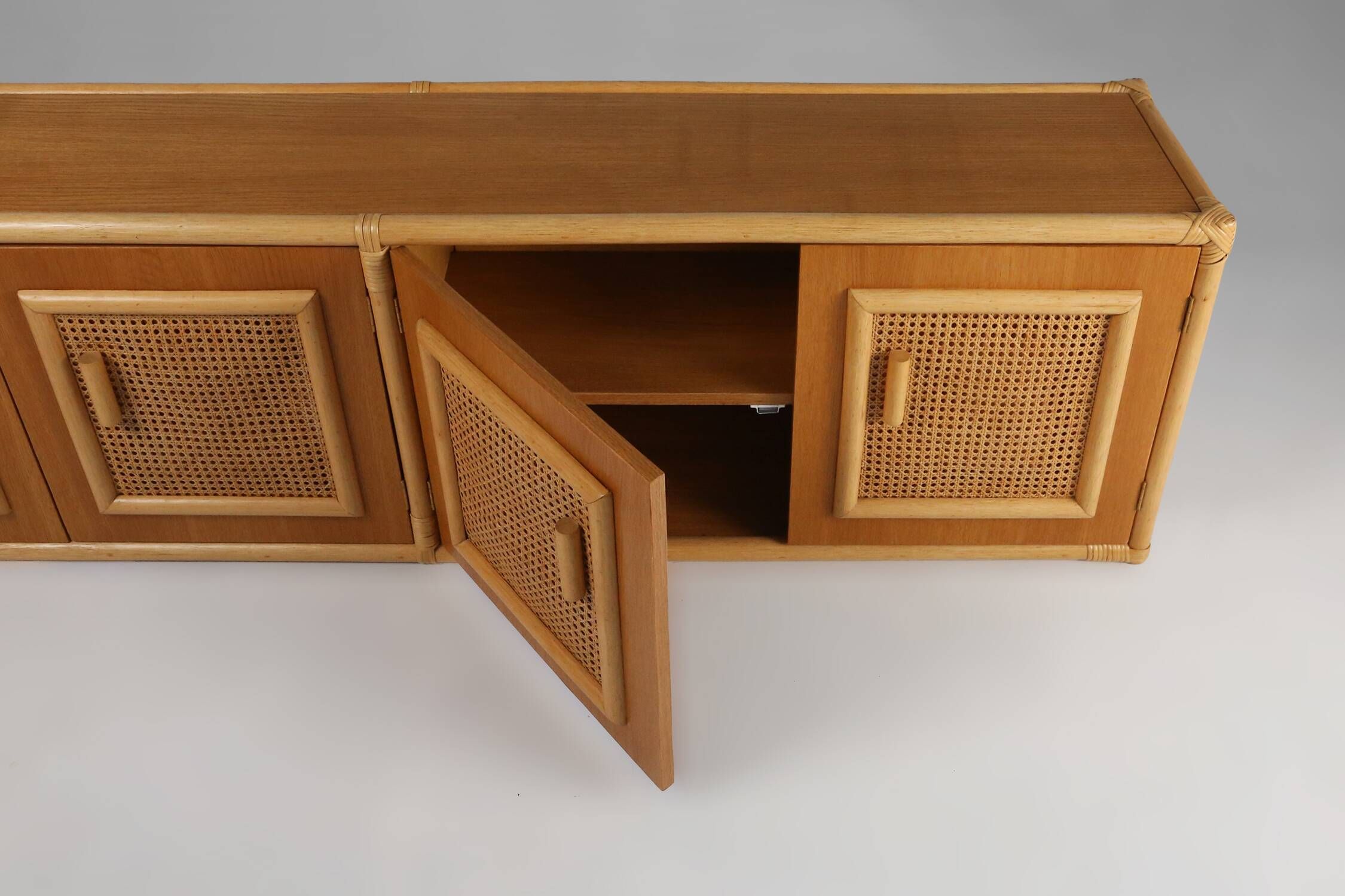 Four-door buffet in rattan and wood, France, 1960s