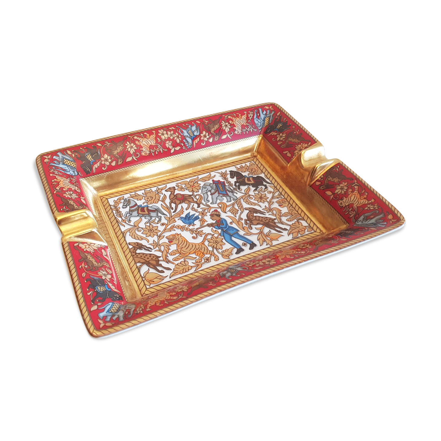 Hermes - Paris - Porcelain ashtray Hunting in India - red / gold