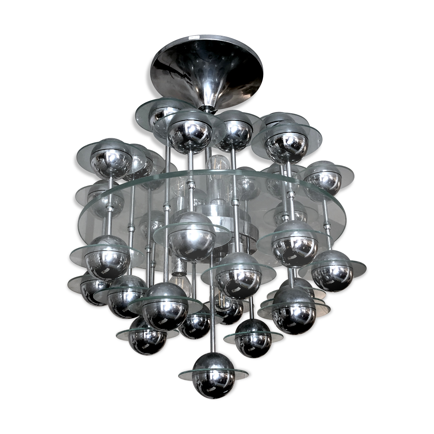 Reggiani, Vintage Italian Space Age Glass and Chrome Chandelier, 1970s