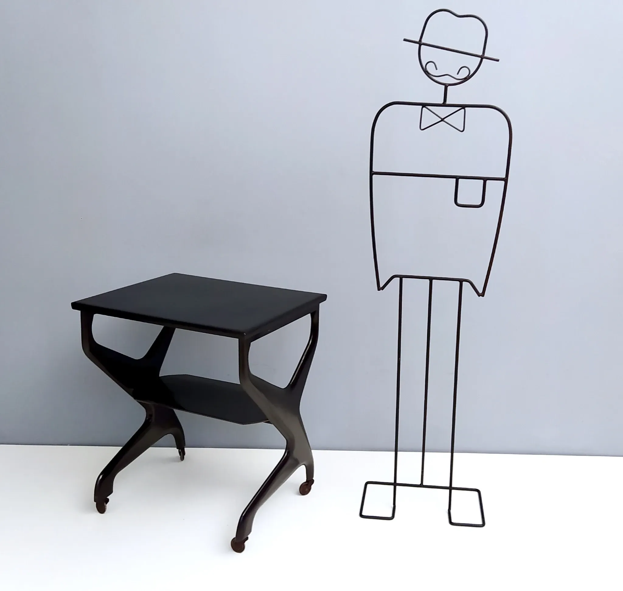 Vintage Black Ebonized Beech Serving Cart in the Style of Ico Parisi, Italy