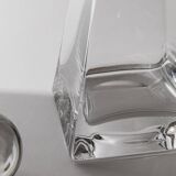 Vintage Murano glass decanter from the 1980s, transparent crystal pyramid with a spherical stopper, Linea 7.