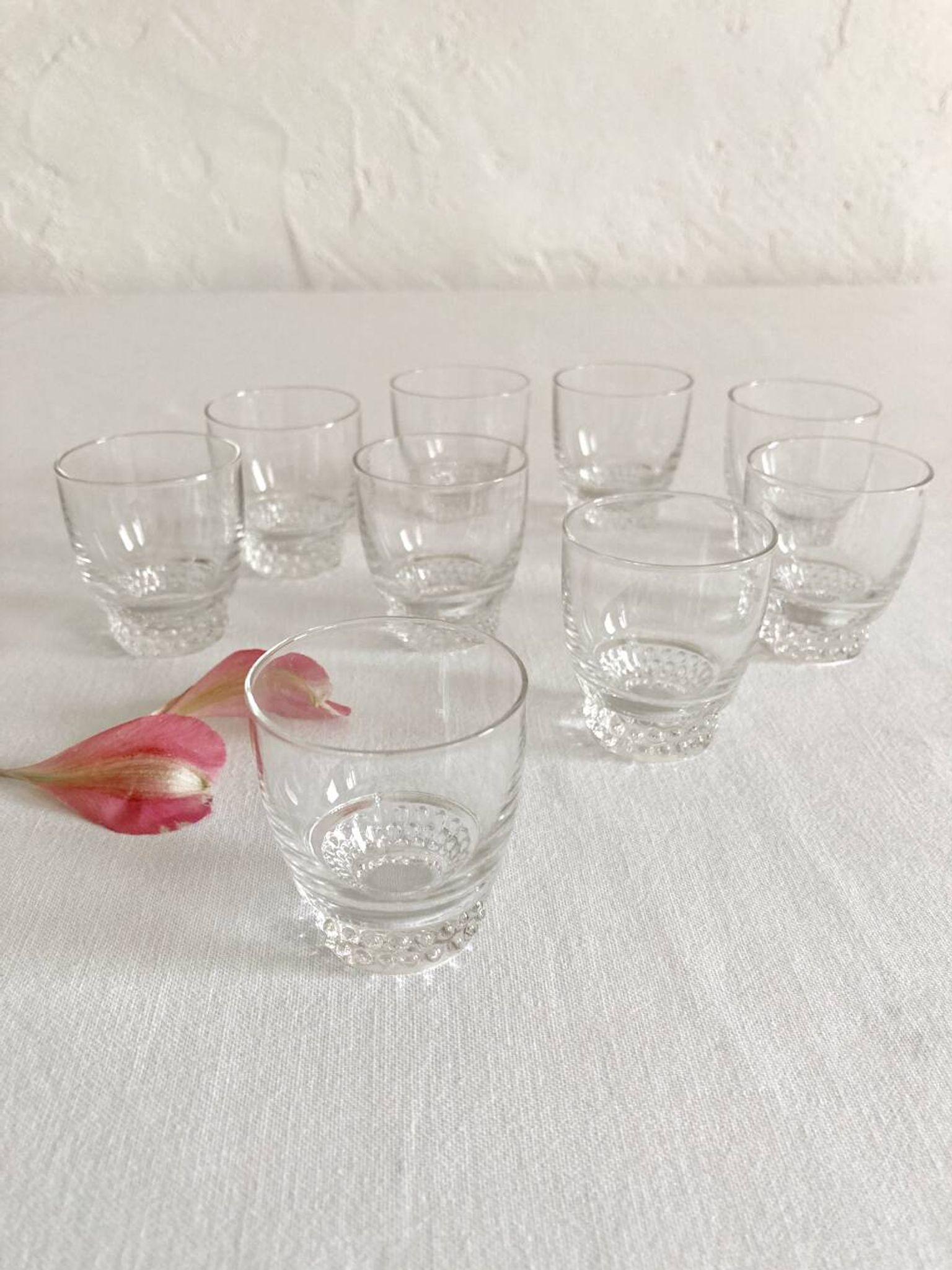 9 crystal liqueur glasses, 1950s