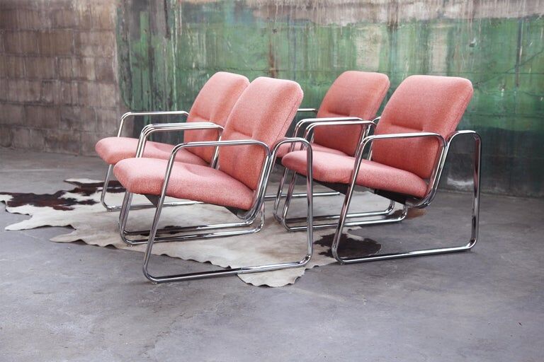 Chrome armchair with Knoll textile, 1980s