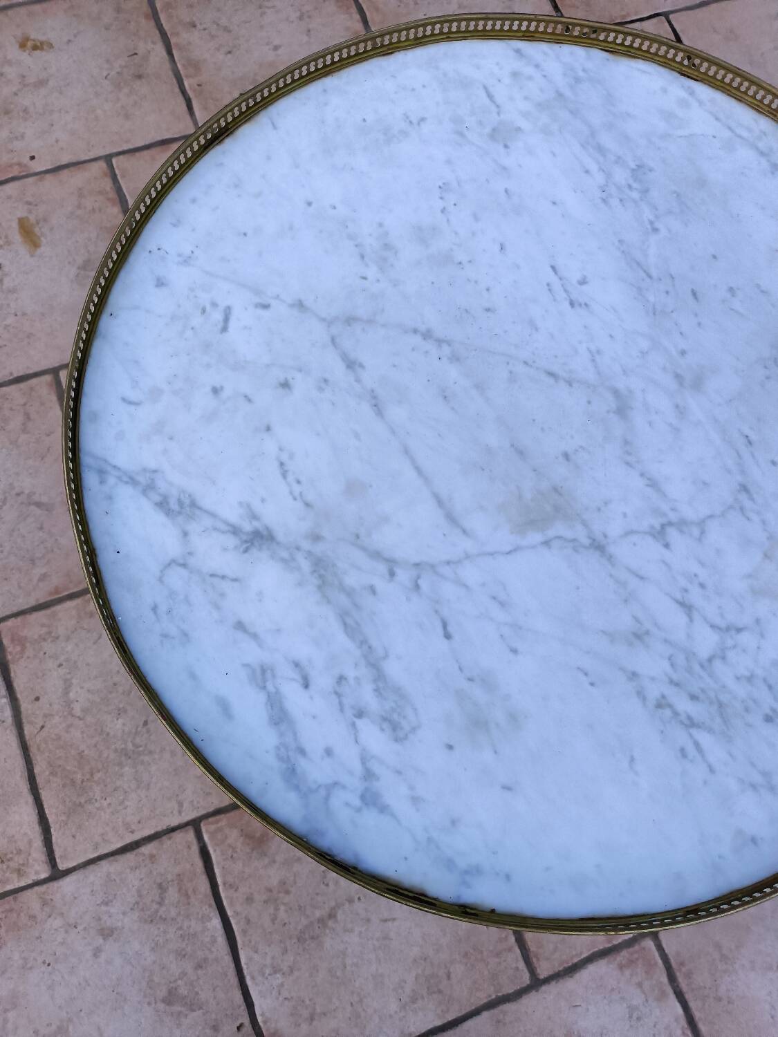 Antique Louis XVI style hot water bottle table with marble top