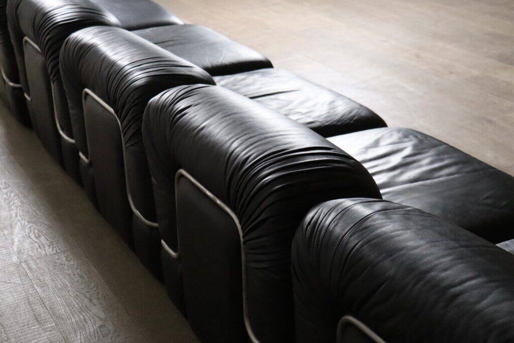 Modular sofa in black leather by Rodolfo Bonetto for Tecnosalotto, 1960s