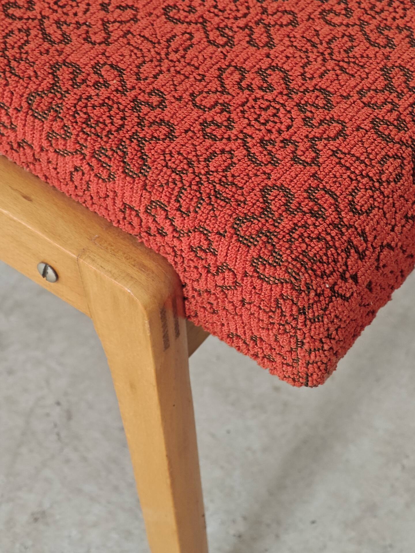 Ton bystrice stool (thonet) wood and orange patterned fabric 1960