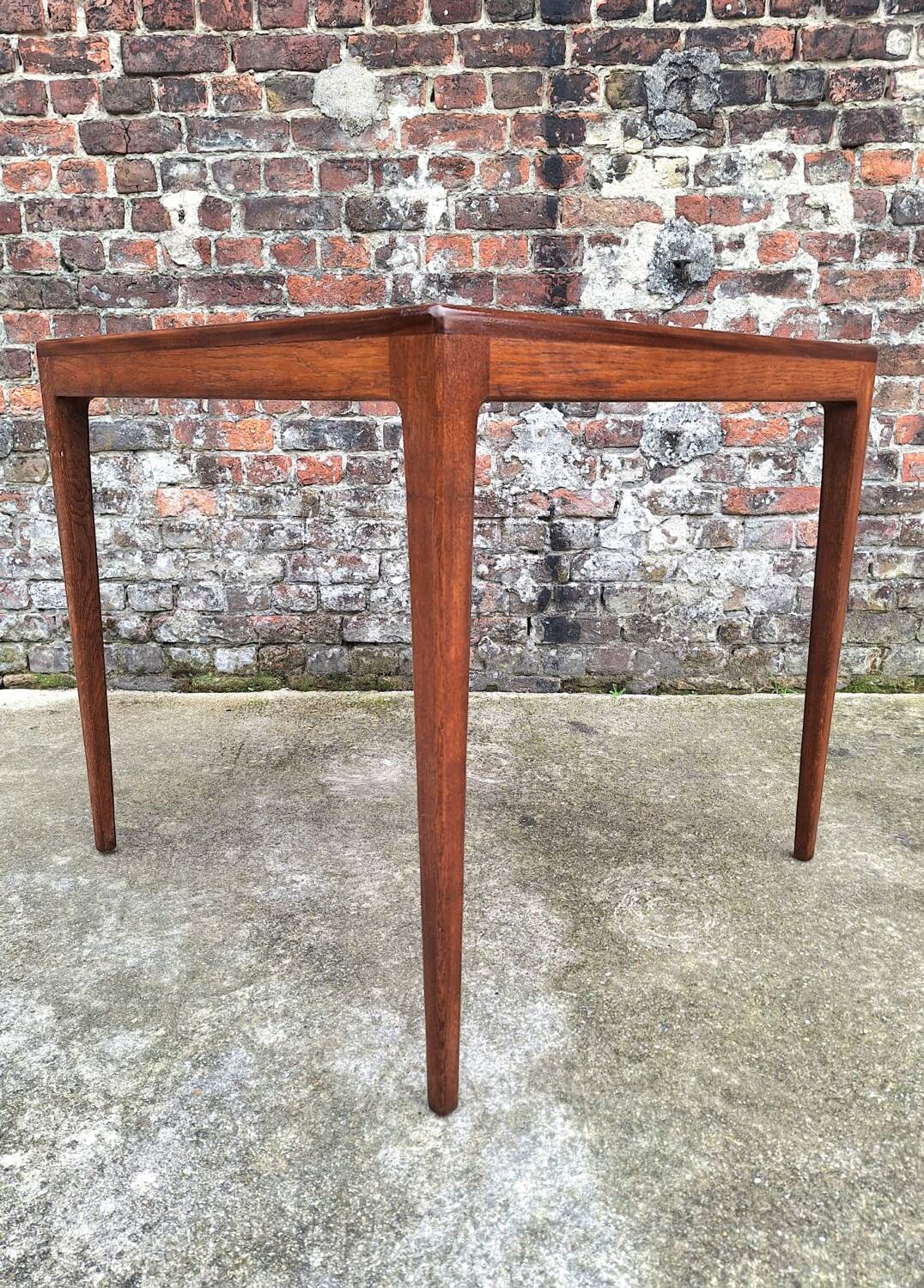 Vintage square teak table, antique Scandinavian style furniture