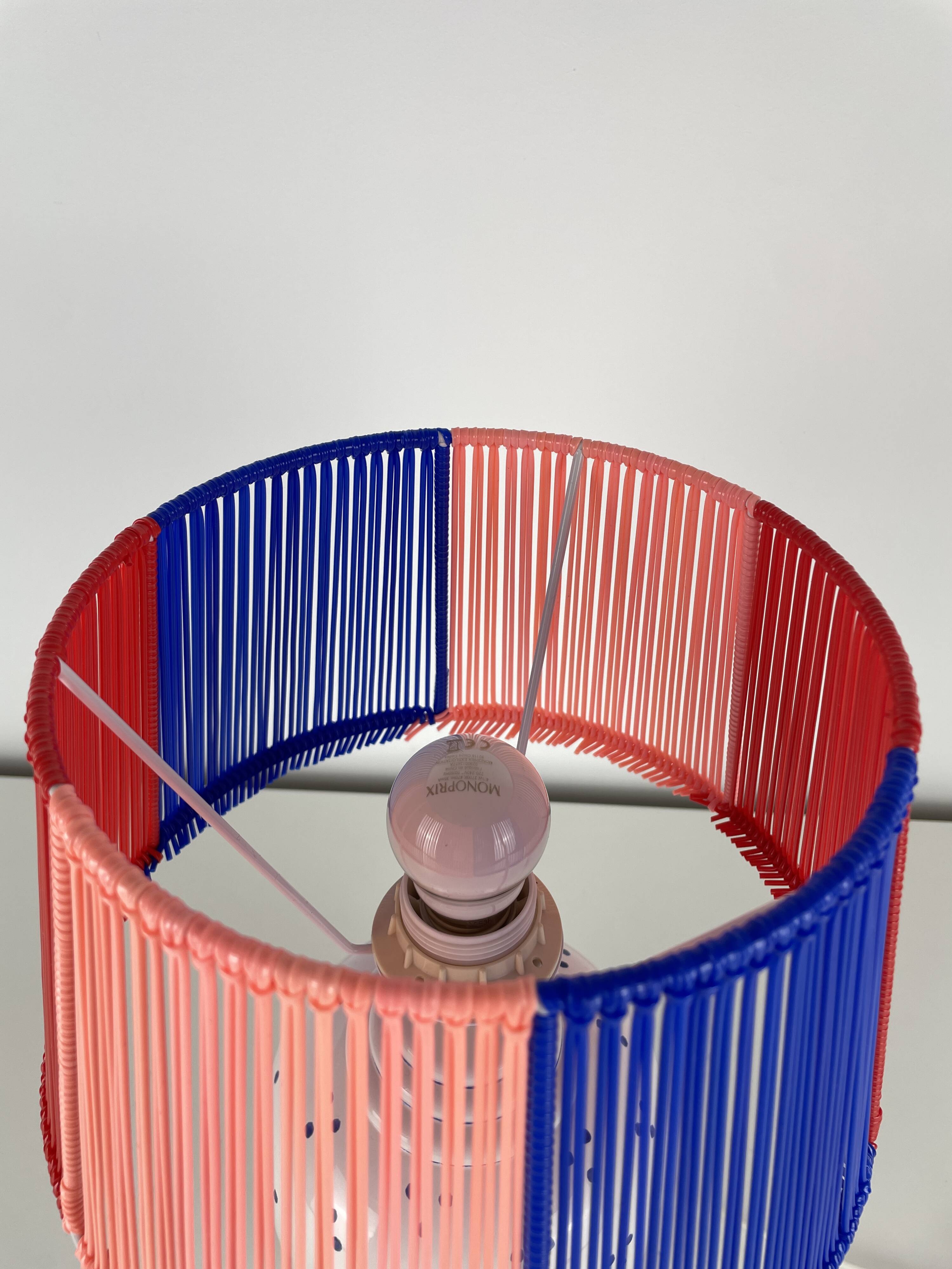 Lampe vintage céramique et abat-jour scoubidou