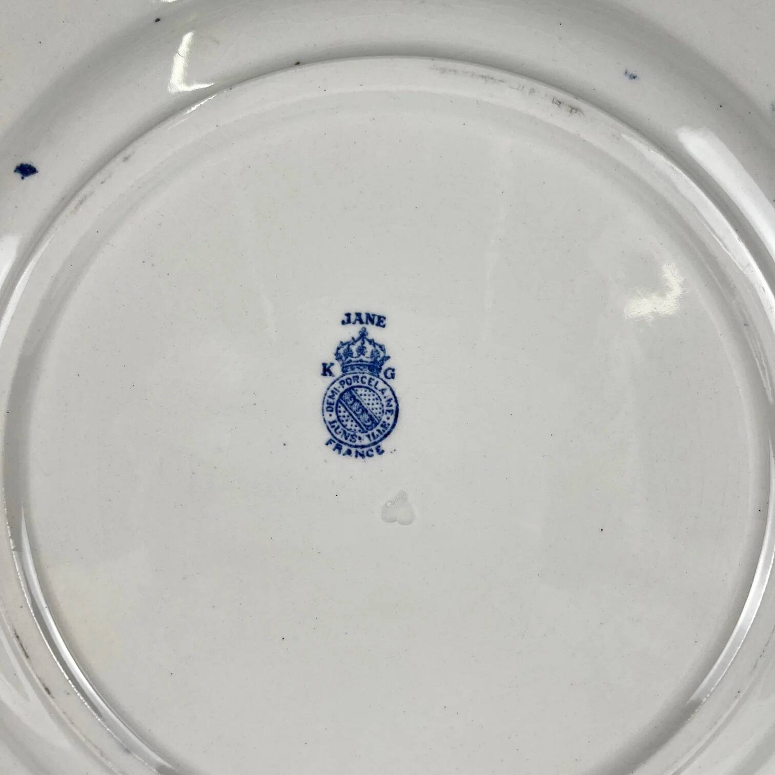 Set of 6 flat plates Terre de Fer KG Lunéville, model "Jane", blue, 1890-1915