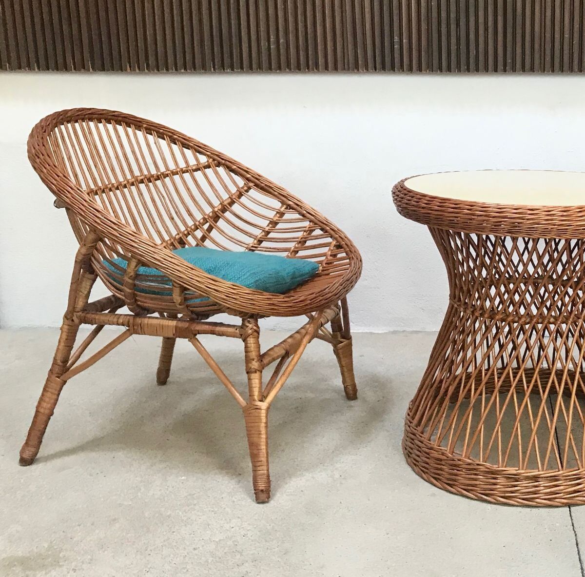 Easy Chair Hand-Woven in Wicker Rattan, Italy 1950s