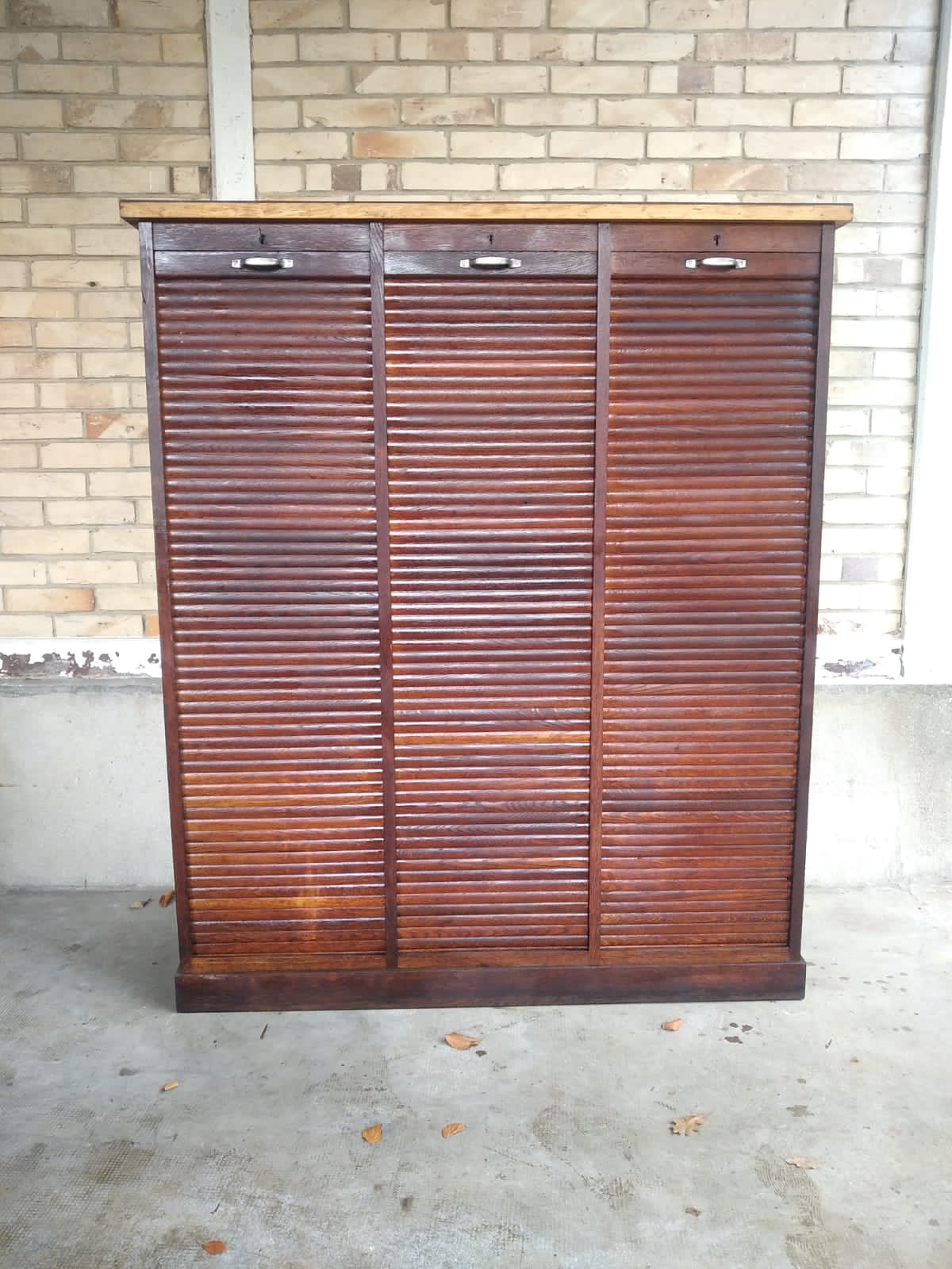 Vintage triple curtained filing cabinet, old 1930