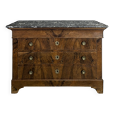 Restoration period commode in flame mahogany veneer.