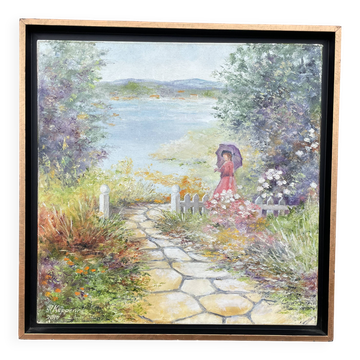 Animated landscape painting oil on canvas signed
