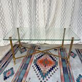 Vintage gold coffee table. Glass top.