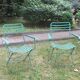 Pair of mid century distressed painted iron garden chairs
