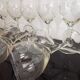 Set of 10 crystal foot "balloon" red wine glasses from the 40s-50s