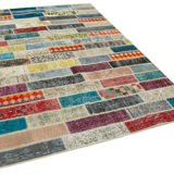 Tapis patchwork oriental contemporain 166 cm x 233 cm multicolore patchwork fait à la main