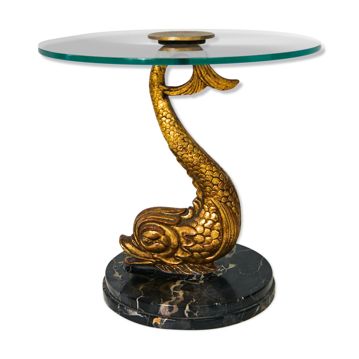 Hollywood Regency Marble and Metal Koi Fish Side Table