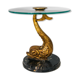 Hollywood Regency Marble and Metal Koi Fish Side Table