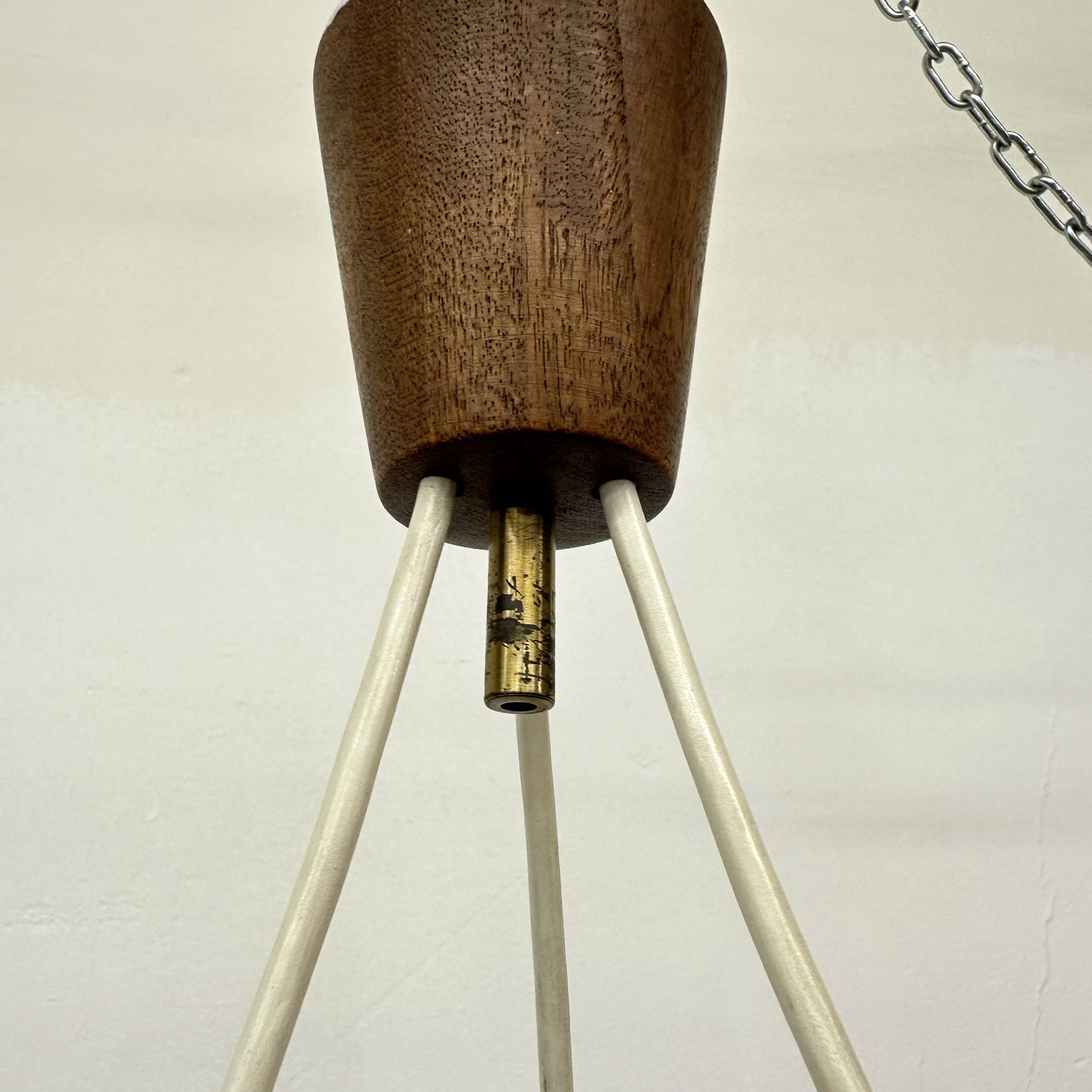 Mid-century design pendant lamp teak and opaline glass , 1970s