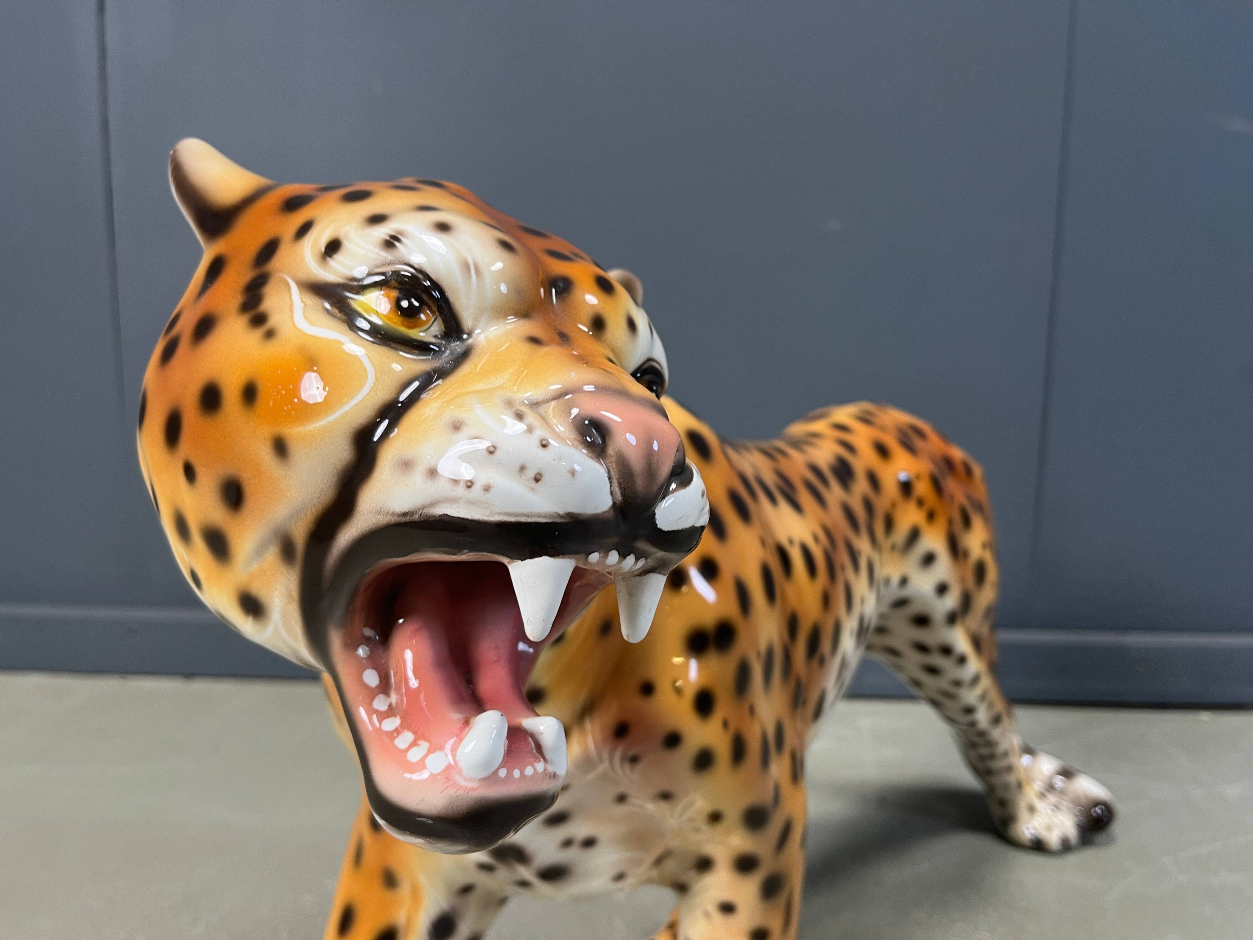 Large Italian ceramic leopard statue, 1960s