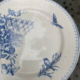 Collectible flat plate, ironstone, malaca, bird, butterfly and flower motif, made in France