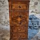 French antique bedside table in oak with walnut burl veneer, circa 1900.
